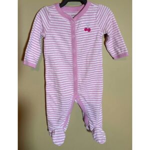 3m Carter’s Pink White Striped Cherry Embroidered Terrycloth Sleeper 1076